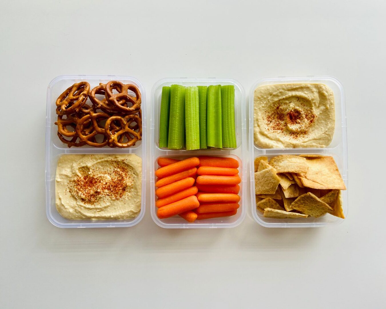 bladder friendly foods snacks pretzels hummus celery carrots pita chips - travel tips for interstitial cystitis